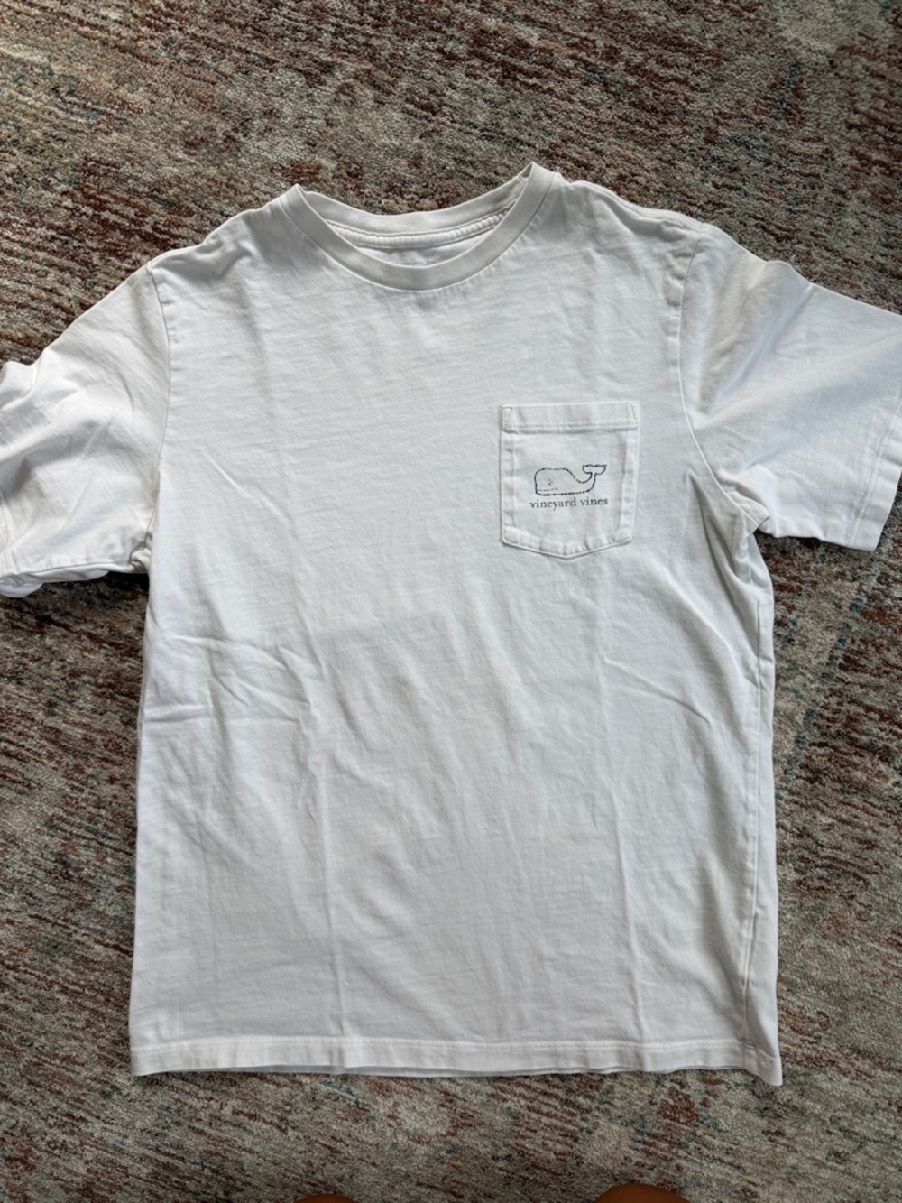 Vineyard Vines Boys White Pocket Tee with Navy Whale Outline